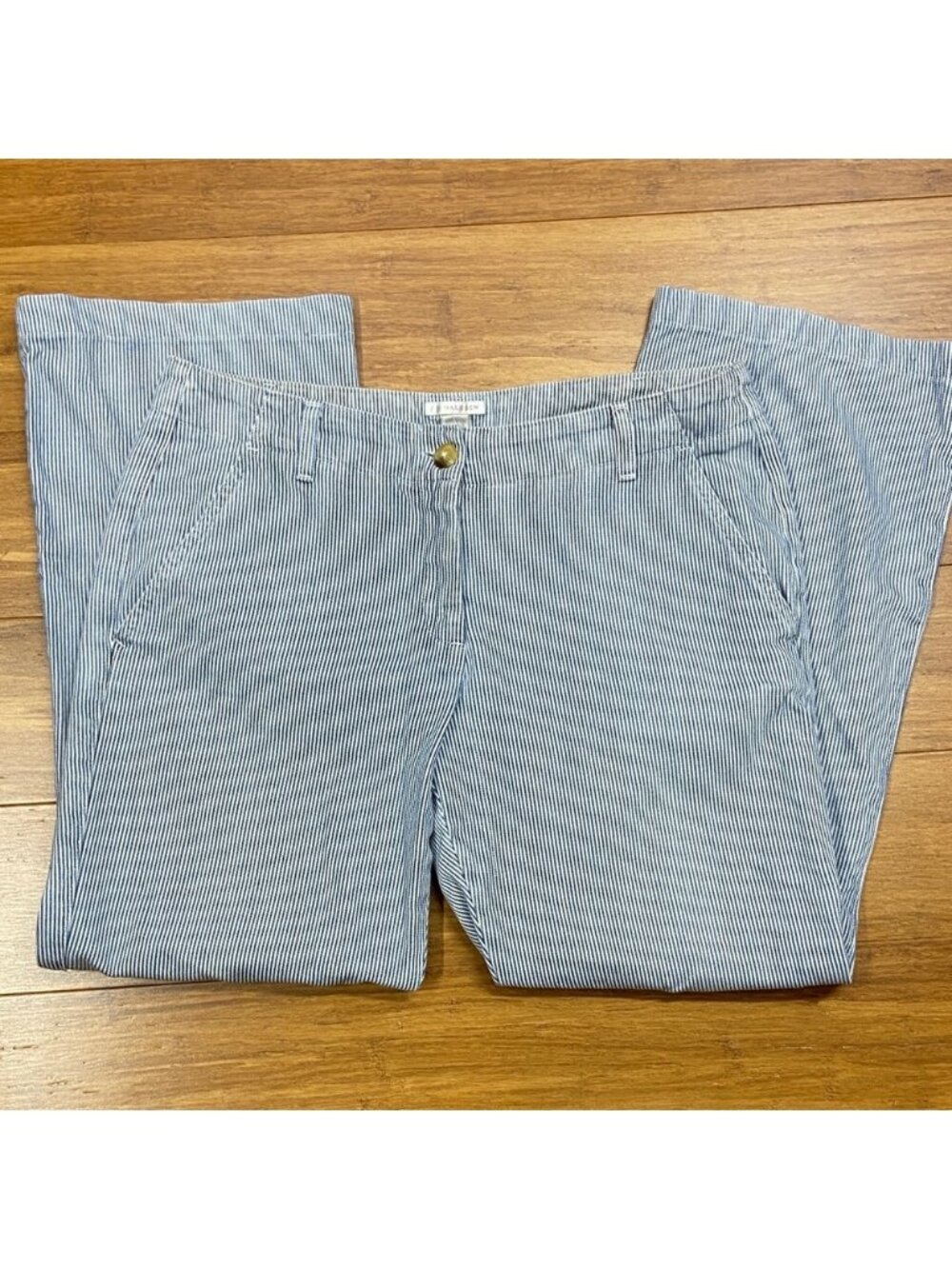 Vintage Halogen 100% Cotton Light Blue Stripe Wide Leg Crop Jeans size 10